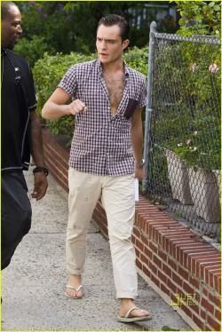 Ed Westwick on the set of Gossip Girl in NYC.